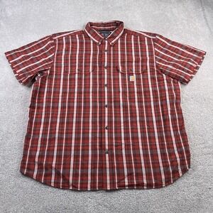 Carhartt Shirt Mens 2XL Orange Plaid Loose Fit Short‎ Sleeve Midweight Workwear